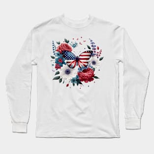 Patriotic Butterfly, 4th of July Design Long Sleeve T-Shirt